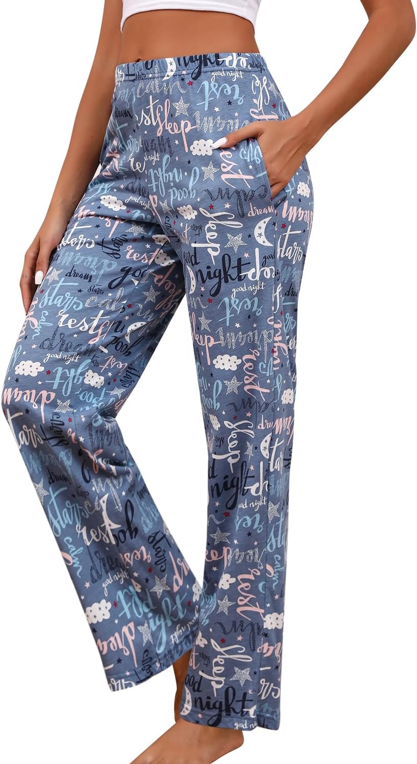 Women Cotton Pajama Pants Comfy Pj Bottoms Soft Printed Lounge Pant with Pockets