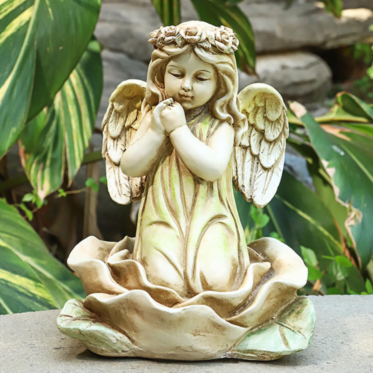 Ciieeo Statua Angelo da Giardino in Resina LED, Oro, 2 Aaa