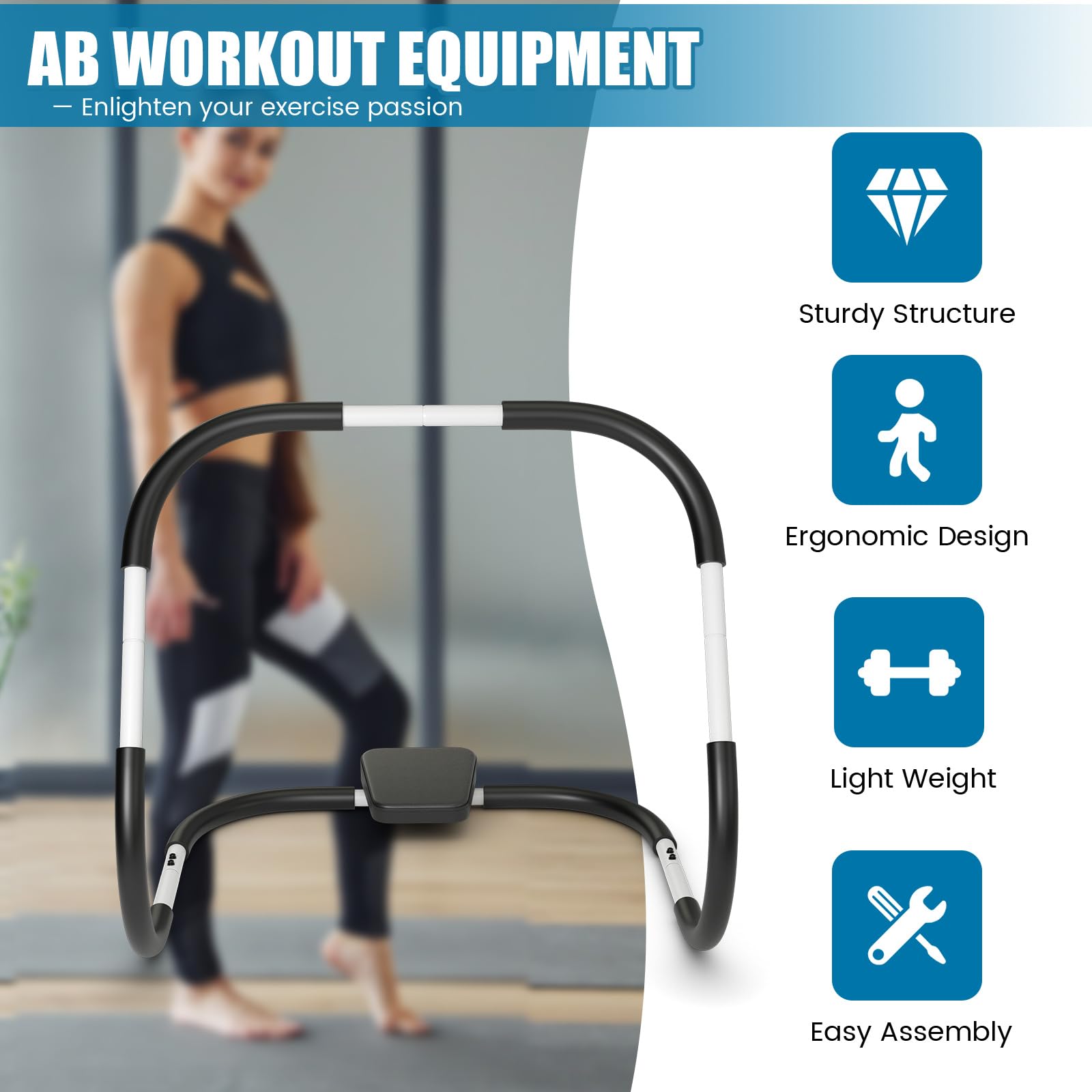 KOMFOTTEU AB Trainer - Attrezzatura per addominali con poggiatesta imbottito, allenamento per sollevamento pesi, carico di 100 kg, materiale sportivo a casa, acciaio e schiuma