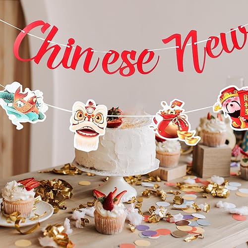 Miniatura 5 de EXCEART Decoraciones de año nuevo chino 2024, pancarta de año nuevo lunar Festival de primavera Decoración colgante Año del Dragón Decoraciones de