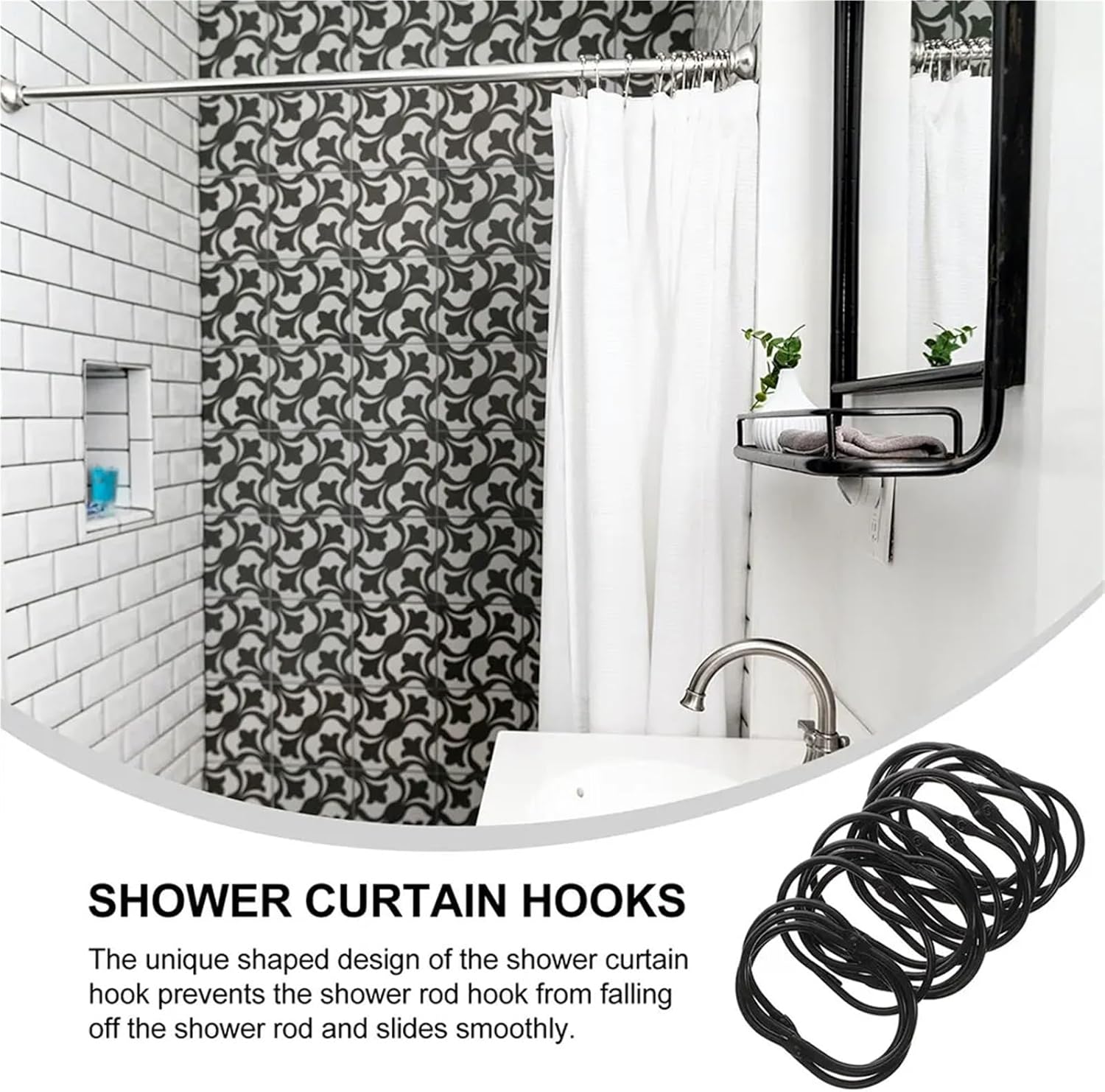 Curtain Rings 24Pcs Shower Curtain Hook Sturdy Rings Hooks Sliding Replacement Bathroom