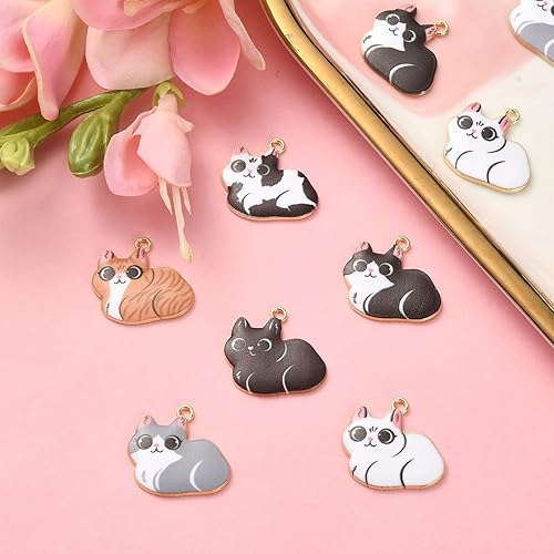 Miniatura 4 de DanLingJewelry 30 dijes de 6 estilos esmaltados para gatos, lindos dijes de animales para hacer joyas, pulseras a granel