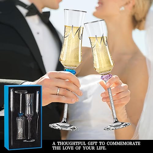 Miniatura 5 de Juego de copas de champán y corte de tartas de boda Mr and Mrs para boda, novia y novio, flautas de tostado, regalos de boda, aniversario, despedida