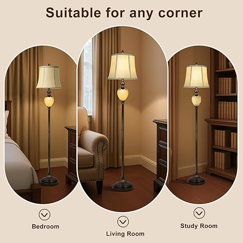 Miniatura 32 de Lámpara de pie rústica con bandeja de metal para sala de estar con luz nocturna, lámpara alta vintage con pantalla de tela de lino, lámpara de pie