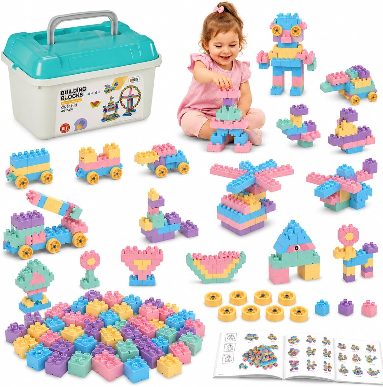Building Blocks for Toddlers & Kids, 200 Pcs Toy Building Sets, STEM Educational Blocks for Toddlers and Kids with Storage Box, Ideal STEM Gifts for Toddlers and Kids