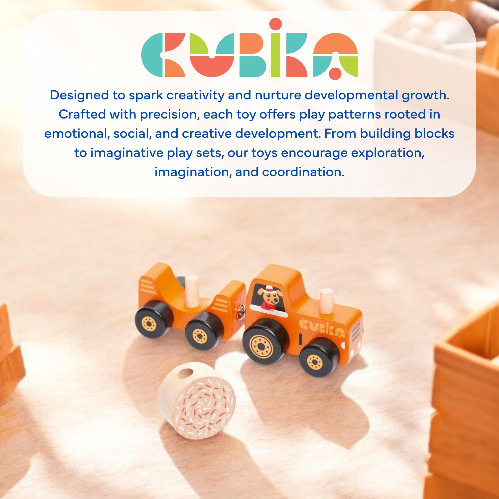 Tractor de juguete de madera – Juguete Montessori para niños a partir de 3 años – Tractor de madera con cierres magnéticos – Madera certificada FSC, pinturas alemanas a base de agua – Juguete 7