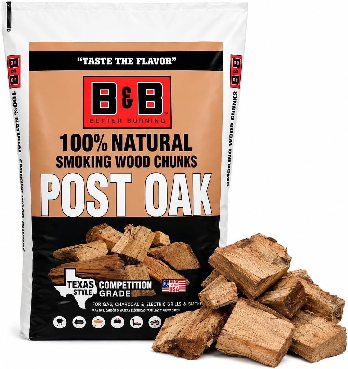 B&B Charcoal Post Oak Wood Smoking Chunks for Grilling & BBQ โ 549 Cubic Inches โ Natural Hardwood Smoke Flavor for Smokers, Charcoal Grills and Outdoor Cooking