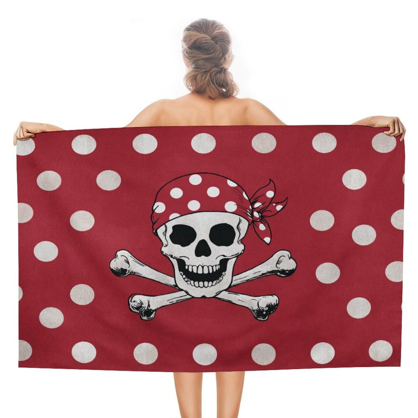 LSRCPD Pirate Skull And Crossbones Polka Dot Beach Towel Sand Free Microfiber Large Shower Towels Multipurpose Absorbent for Bathroom Pool 130x80 CM