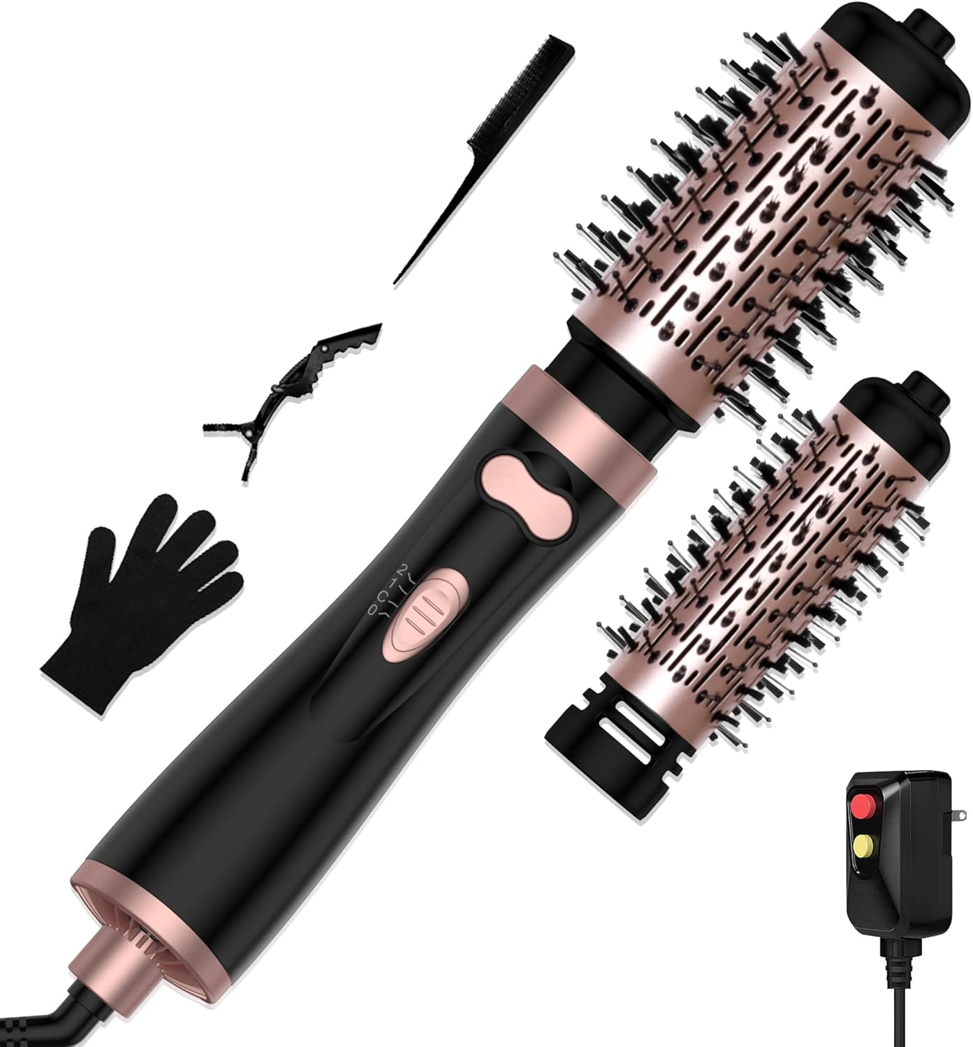 3 in 1 Rotating Hair Dryer Brush, Auto Rotating Blow Dryer Brush Spinning with 2 Brushes (2" & 1.5"), Negative Ionic Brush Blow Dryer, Round Brush Blow Dryer Volumize Curling 100-120V (Black)