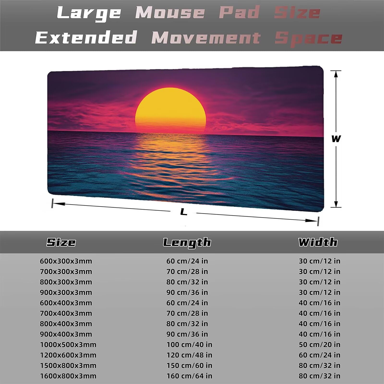 Podkładka pod mysz Ocean 1600 x 800 mm Zachód słońca Duża podkładka pod mysz japońska podkładka pod mysz antypoślizgowa gumowa powierzchnia szwy na krawędziach mata biurkowa do dekoracji domu biura