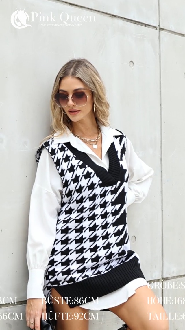 Janein Damen Pullunder – ärmellose Strickweste Oversize Mit V-Ausschnitt & Taschen