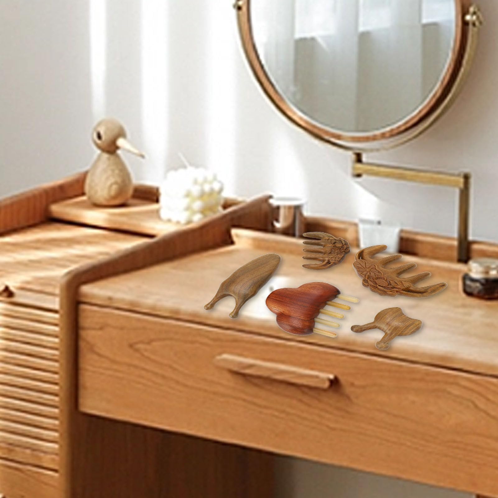 Meridian-Massagekamm-Set aus Holz für die Haarpflege und Kopfhautmassage