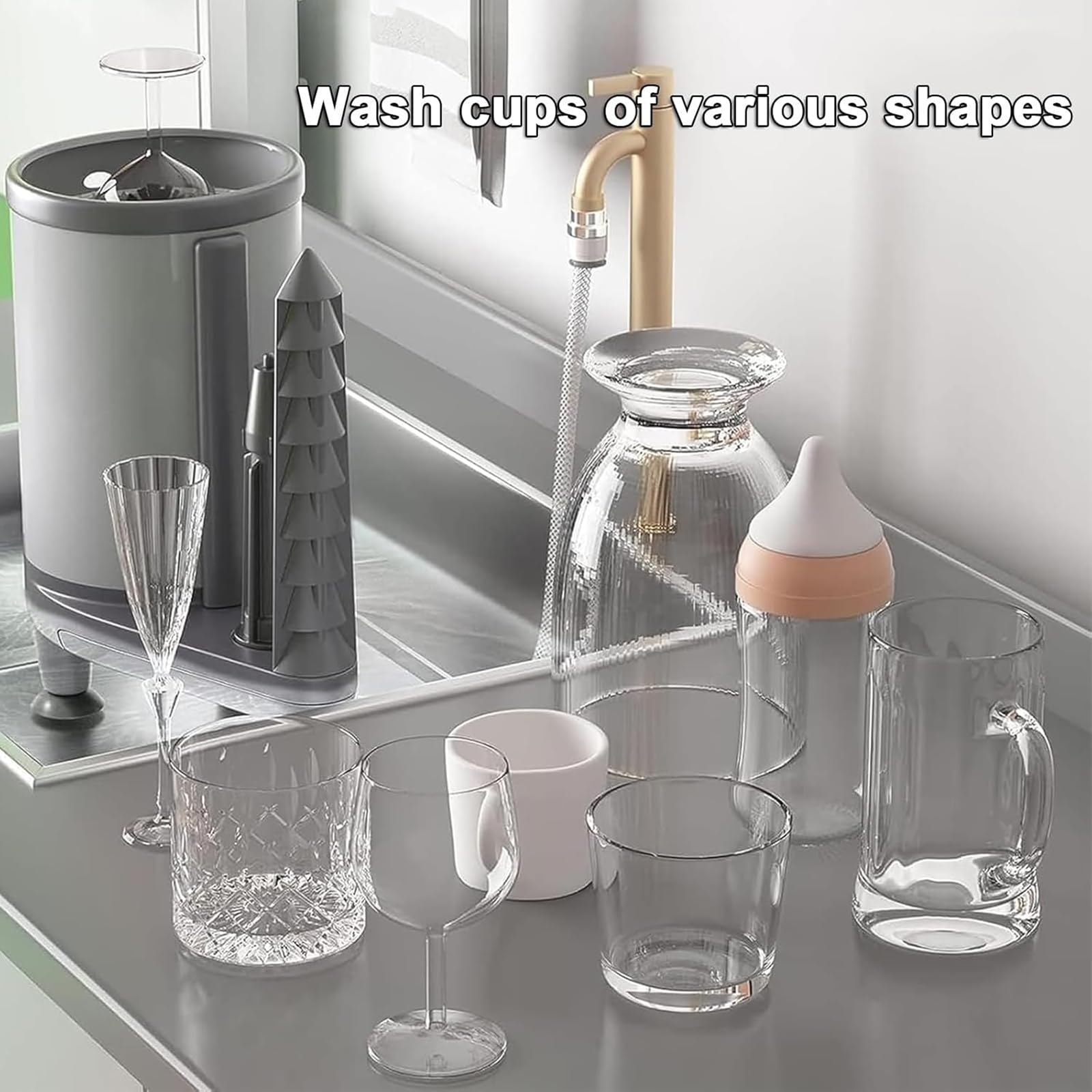 Machine à laver automatique en verre haute pression pour tasses de 3 à 16 cm, brosse à 360°, base antidérapante, idéal pour les bars, cafés et usage domestique