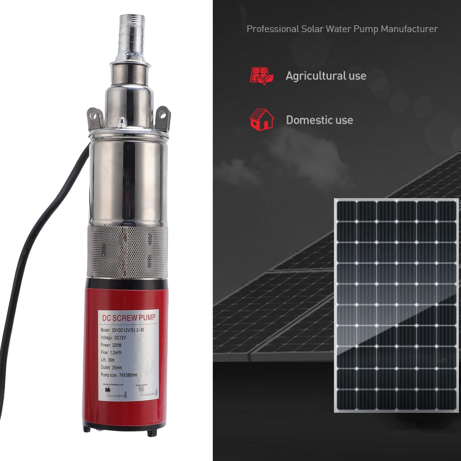 Eujgoov Pompa a Vite in Acciaio Inossidabile 220 W per Irrigazione Pompa Sommersibile Pozzo Profonda con Cavo di Alimentazione 10 Metri