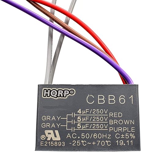 Miniatura 95 de HQRP Condensador compatible con ventilador de techo Hampton Bay 4.5uf+5uf+6uf 4-Wire CBB61