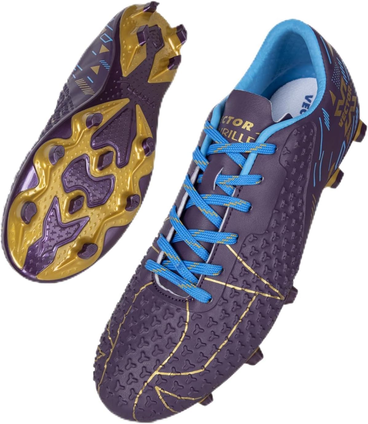 Thriller Fully Embosed Upper |Football Shoe/Studs| Double Colored TPU Sole| Soft Insocks Cushion|Light Weight|(Purple-Gold) Size-6