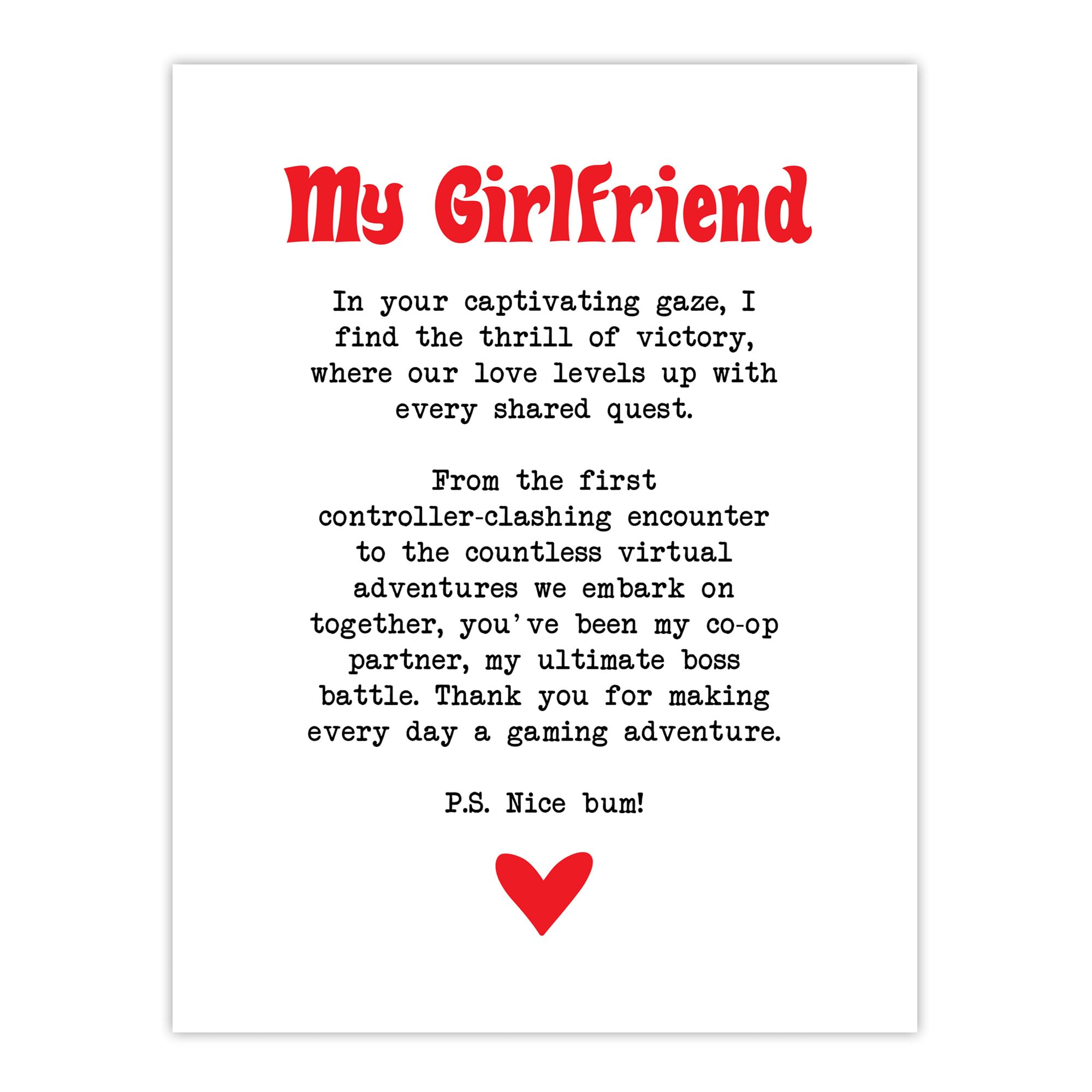 Artery8 Love Poem Gamer Nerd Girlfriend Romantic Poetry Wall Art Print White W18" x H24"