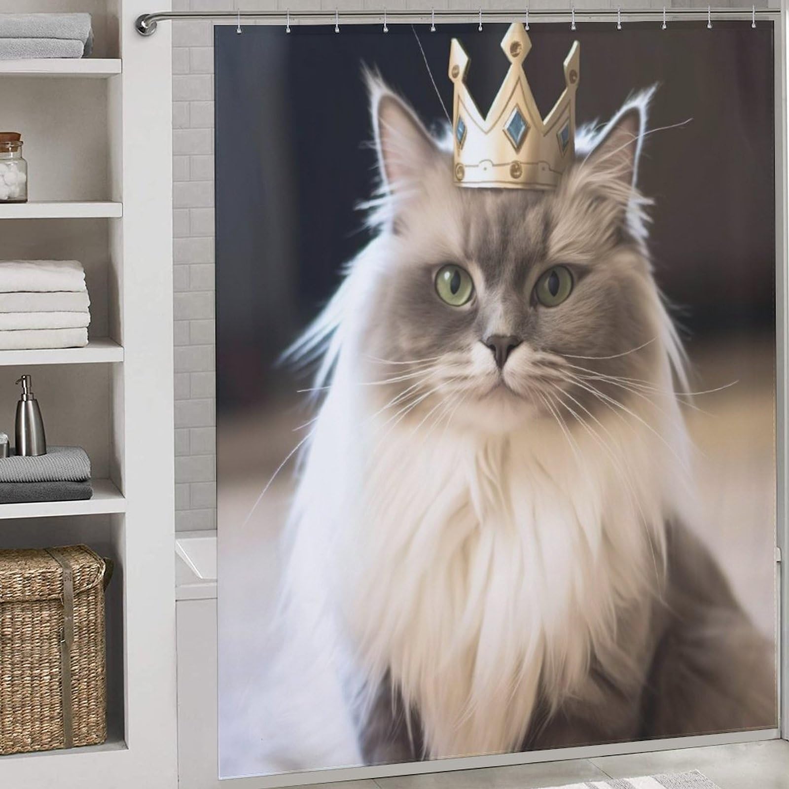 Rideau de douche tissu chat mignon pour une salle de bain familiale propre et joyeuse