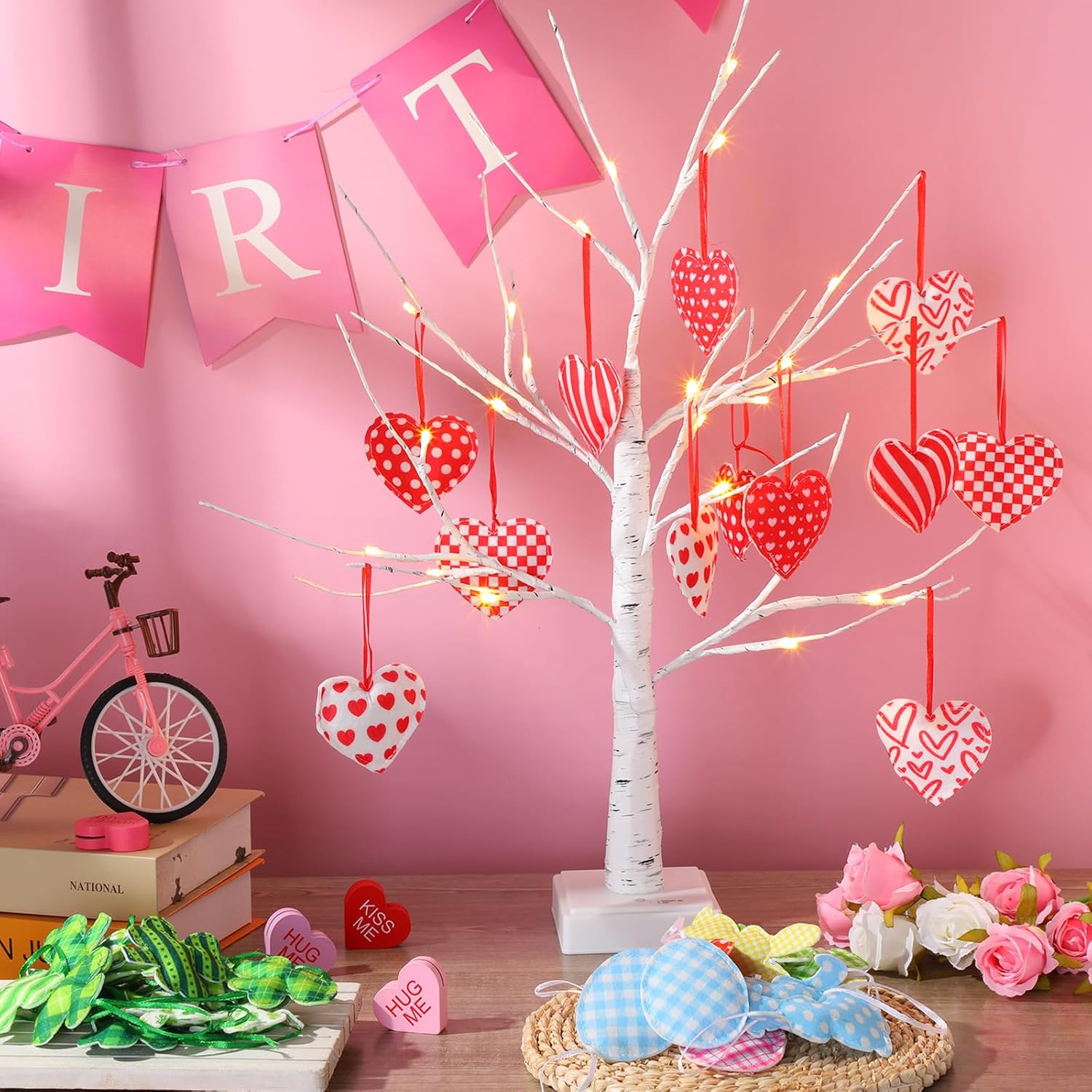 Jutom 108 Pcs Easter Egg Rabbit Ornaments Shamrock Felt Heart Hanging Ornaments Heart Shaped Clover Baubles Shamrock Egg Felt Decoration for Holiday Favor (Lovely)