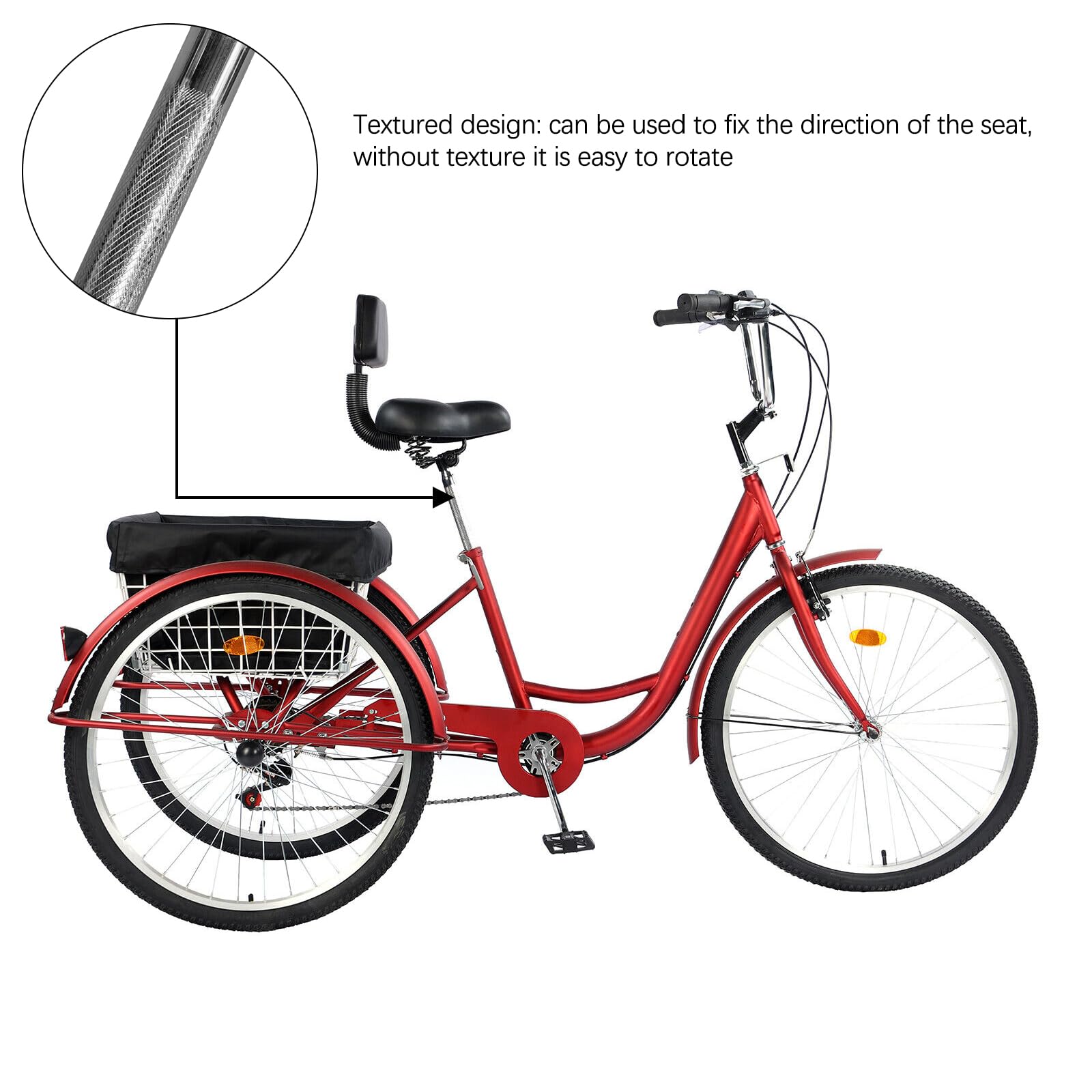 soudesileim Triciclo para adultos, 24 pulgadas, 7 marchas, 3 ruedas, bicicleta para adultos, con cesta de la compra, campana, altura ajustable, triciclo, capacidad de carga de 120 kg (verde soudesileim Triciclo para adultos, 24 pulgadas, 7 marchas, 3 ruedas, bicicleta para adultos, con cesta de la compra, campana, altura ajustable, triciclo, capacidad de carga de 120 kg (verde
