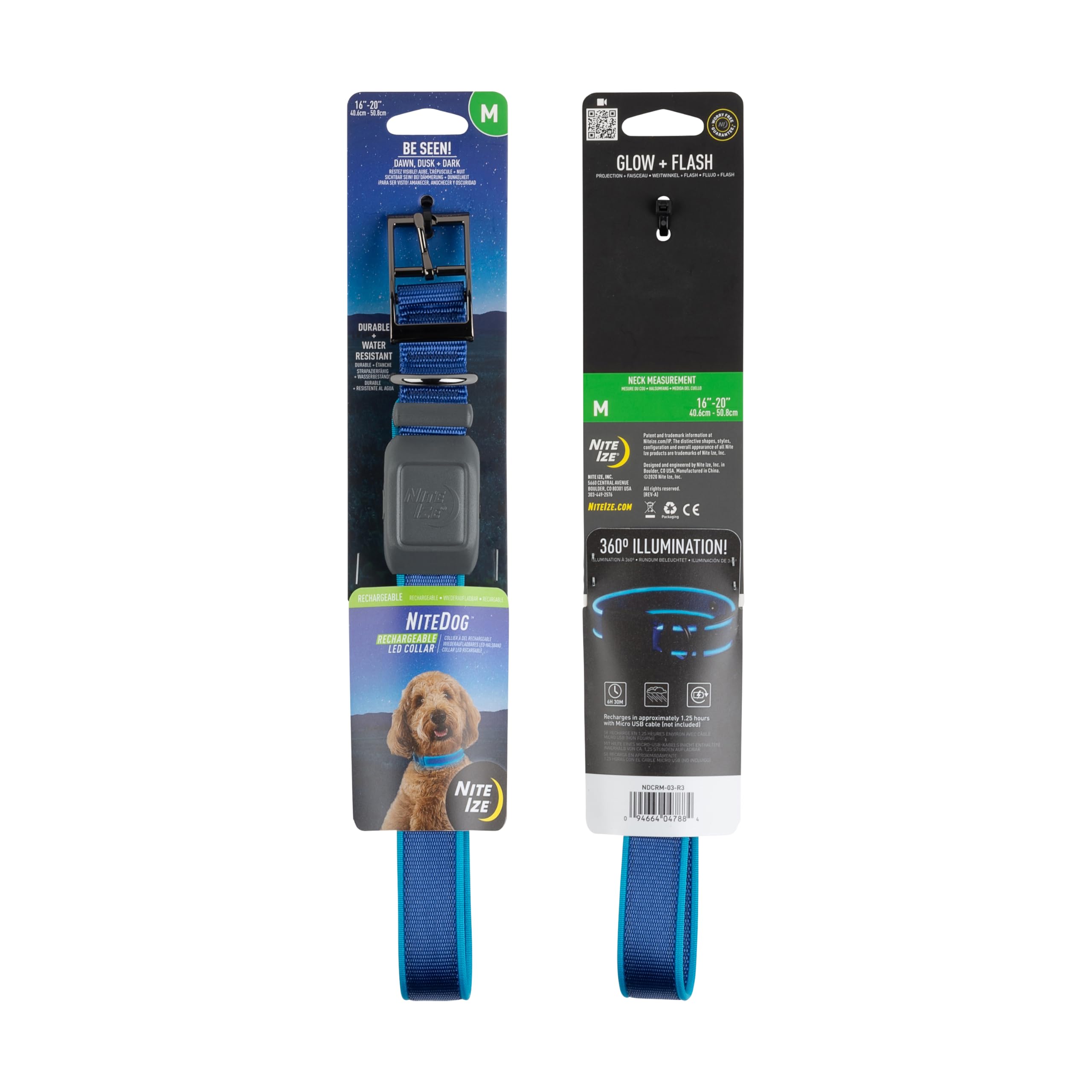Nite Ize NiteDog, collare per cani ricaricabile a LED, ricaricabile tramite USB, con fibbia in metallo, impermeabile, blu
