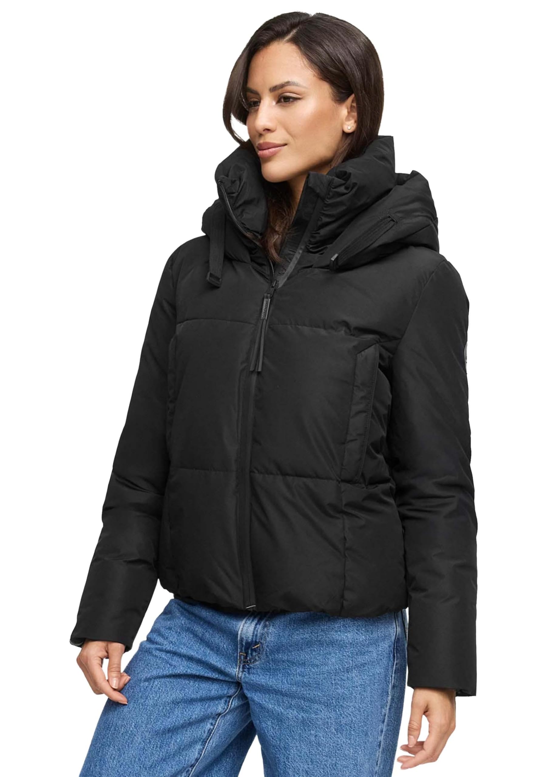 MARIKOO dames winterjas (XS-XXL) - gewatteerd, met capuchon, binnenzijde fleece voering - N086, taupe-grijs, S