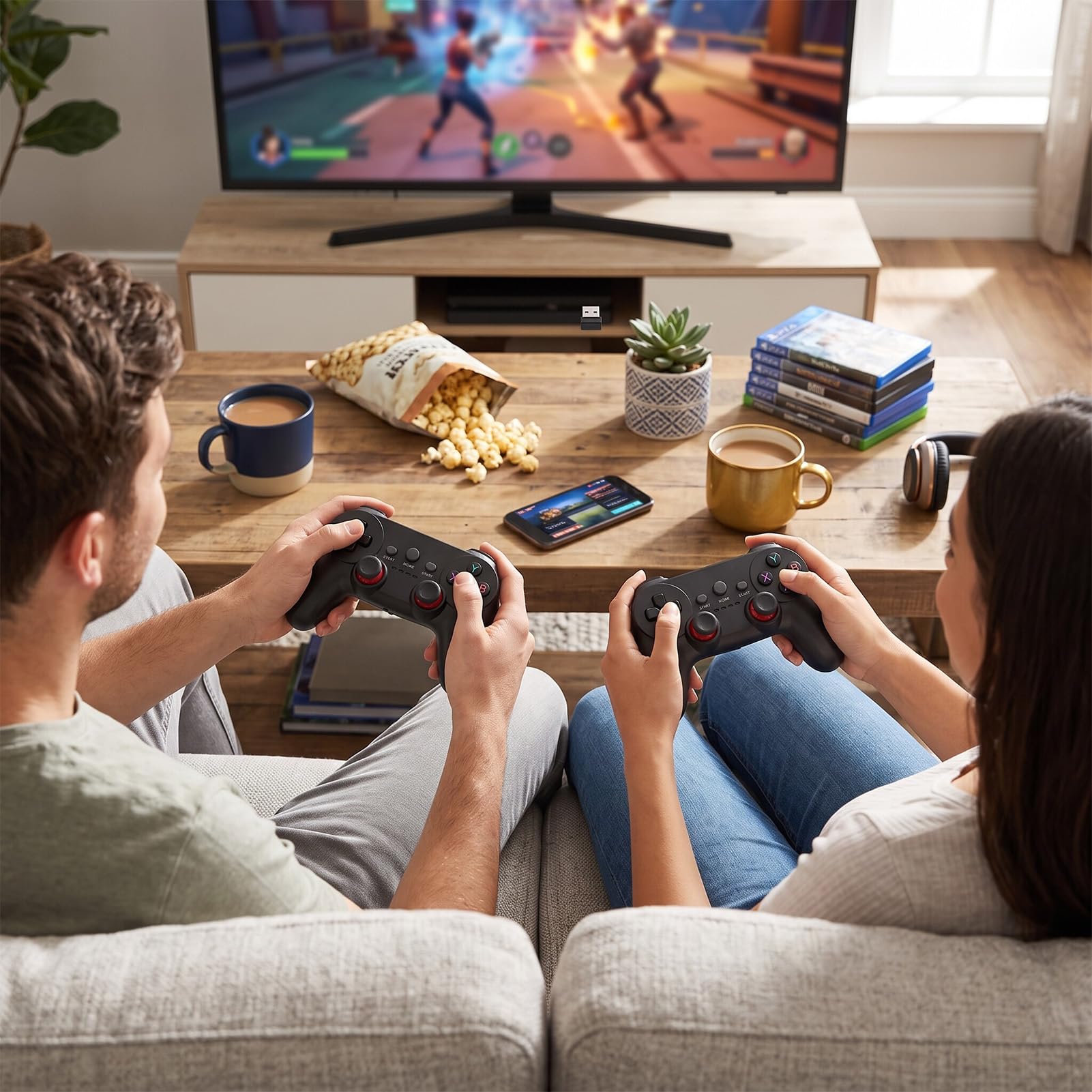CHEOTIME Gaming Manette Sans Fil 2,4 G, Console de Jeux Rétro Portable pour Consoles d'ordinateur TV PC, avec Récepteur USB Plug and Play Double Manette, Design Ergonomique