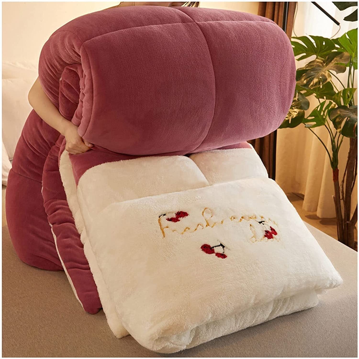 LLiuvcc Thick Warm Cashmere Blanket Bedding Hollowfiber Quilts, Duvet, Winter Quilt Thicken Lamb Cashmere Duvet for Winter Double Bed(A,150x200cm(4KG))