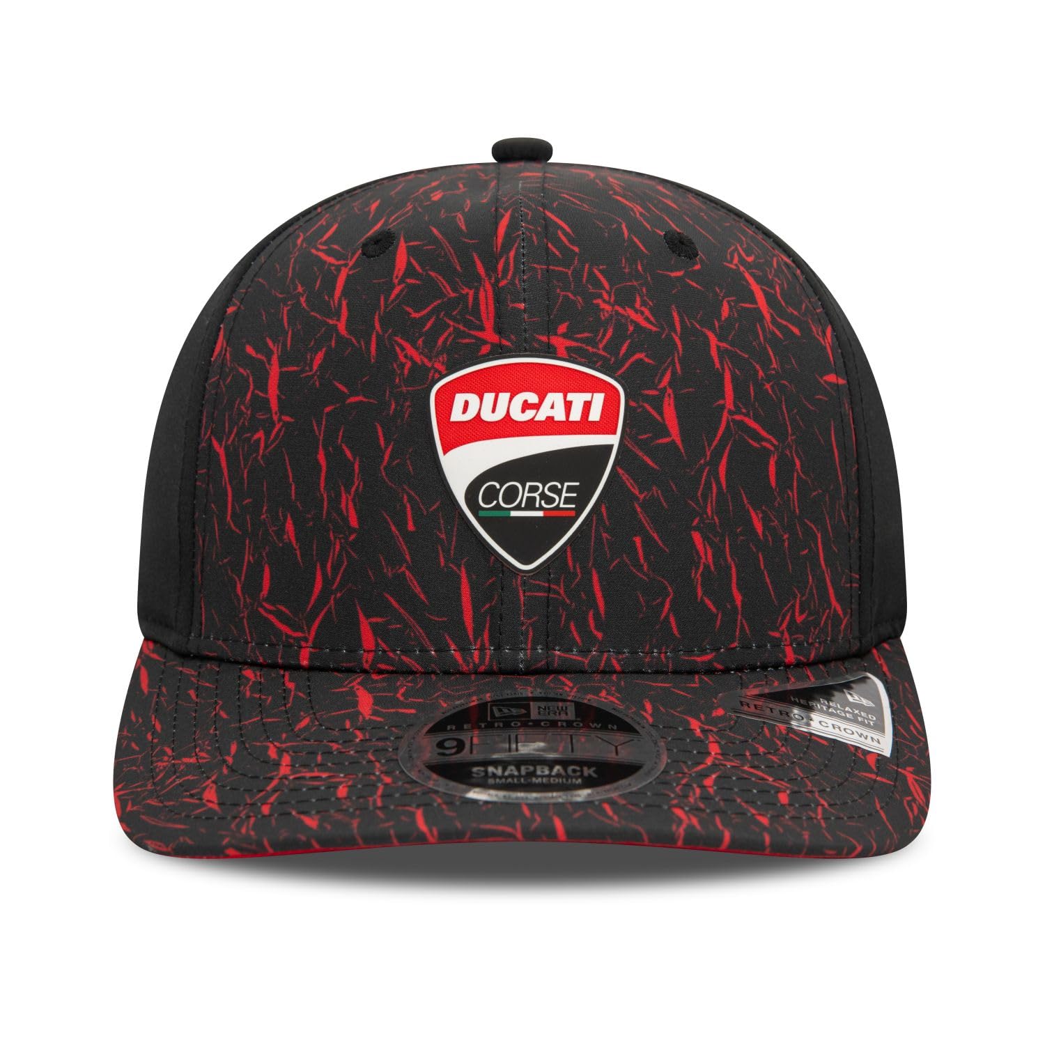 New Era Gorra de béisbol 9Fifty Crinkle AOP Ducati Motor Logo para adulto, color negro