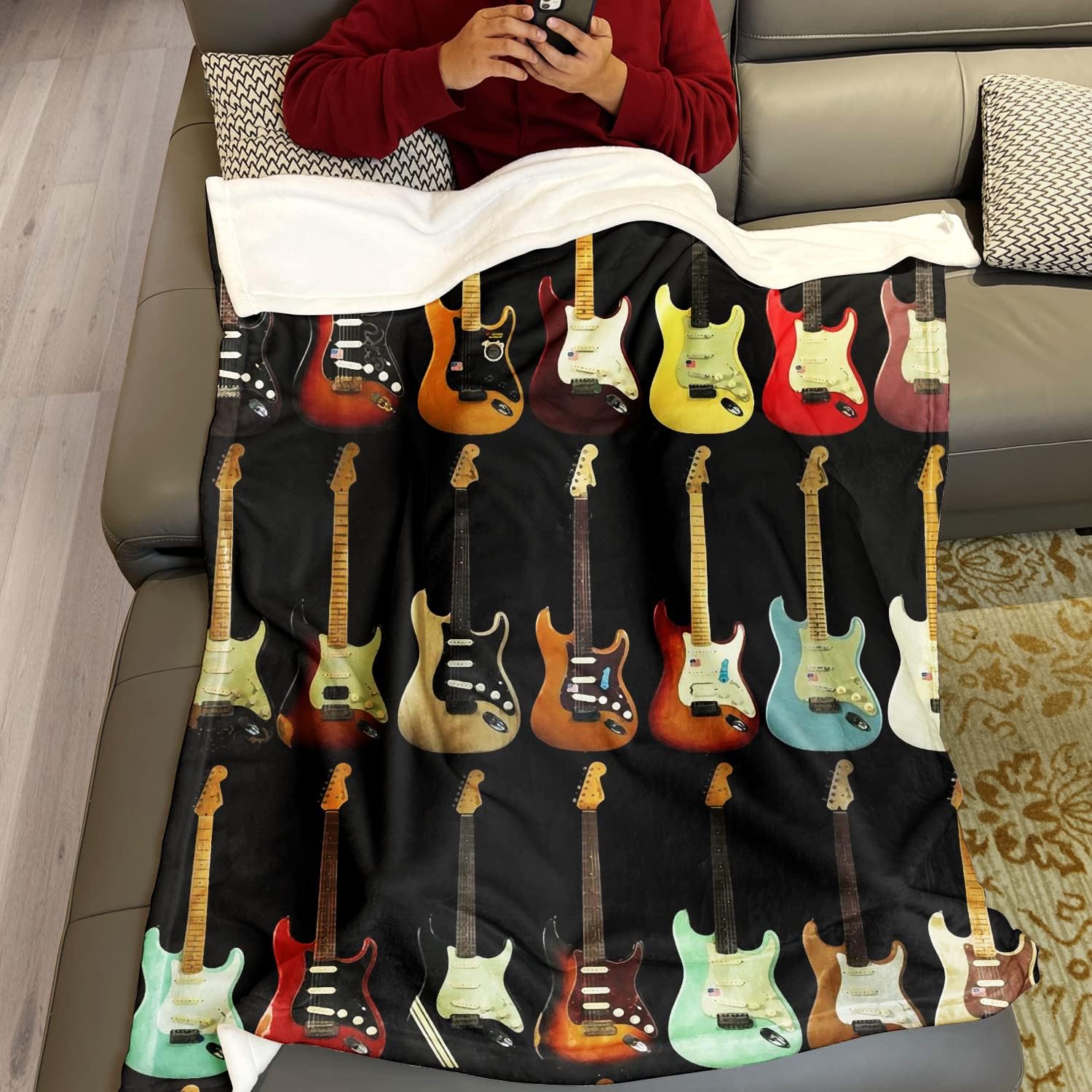 HommomH 60" x 80" Blanket Comfort Warmth Soft Cozy Air Conditioning Easy Care Machine Wash Guitar Music