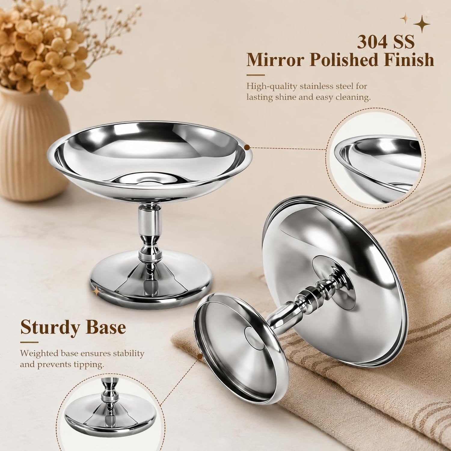 2 Pack Stainless Steel Dessert Cups, 2.5 Oz
