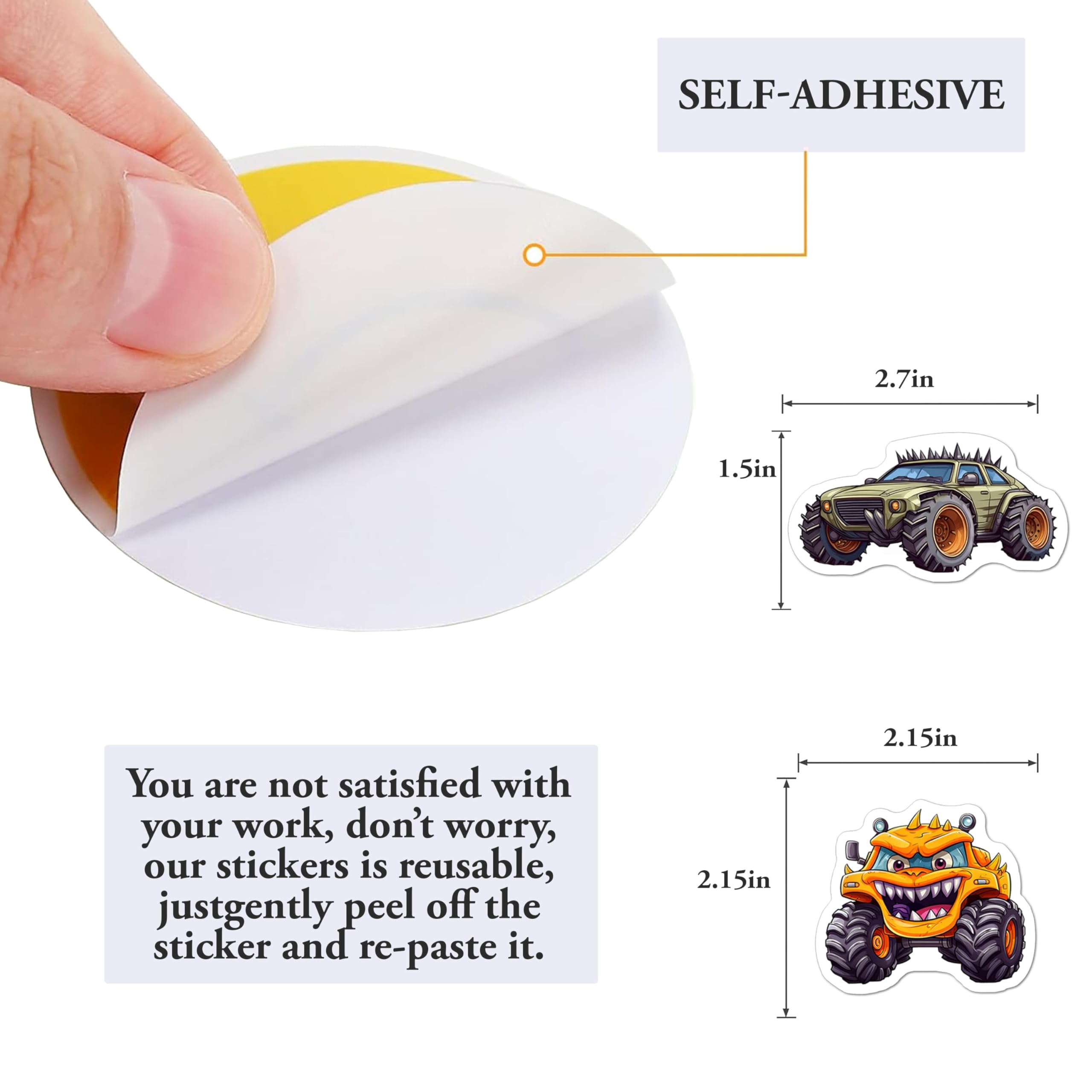 KittyAnie Monster Truck Stickers 50Pcs Truck Car Stickers for Kids, Car Stickers Waterproof for Water Bottles Skateboard Car Bike Phone Case Laptop Suitcase, Monster Truck Gifts for Kids Boys 2