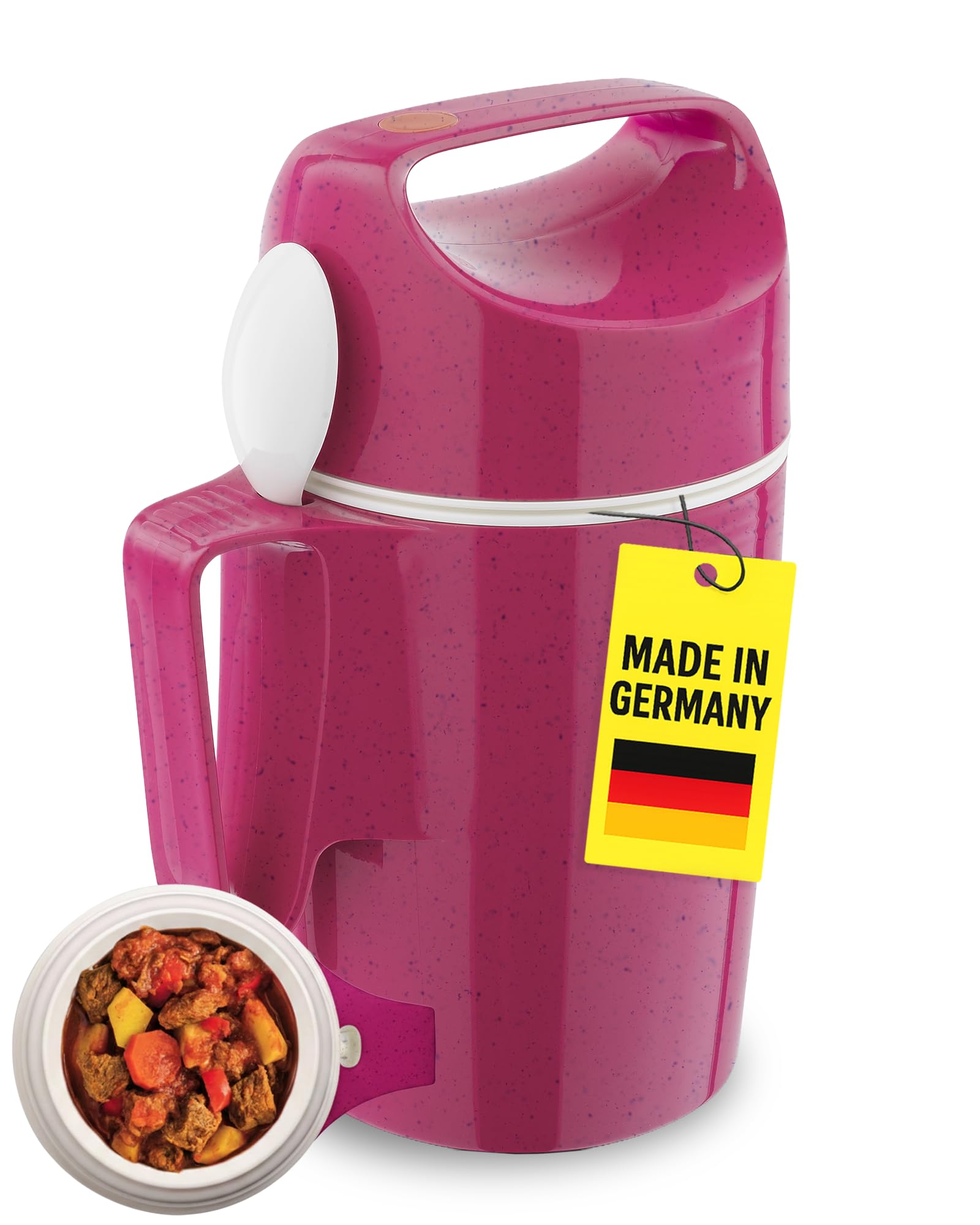 ROTPUNKT 850ml Food Flask | Thermal Vacuum Insulated + Spoon | Hot 12h, Cold 20h | Leakproof | Wide opening | BPA free | Hot Food Container with lid for soup, meal prep, work packed lunch - pitaya