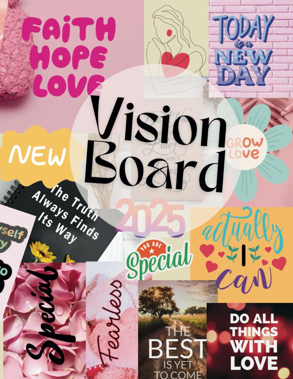 Vision Board: Clip Art Collection with Inspiring Pictures, Affirmations, Words and Quotes for Manifestation and Empowerment