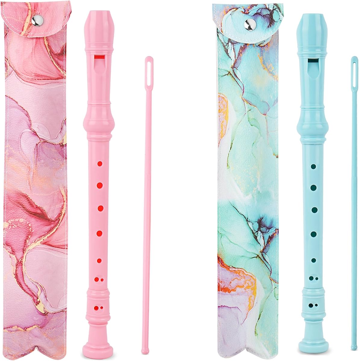 2 Pack Recorder Instrument for Beginner Adults,8-Hole Soprano Descant Recorder Music Flute with with Cleaning Rod & Leather Case For Home Entertainment(4-Splash Ink)