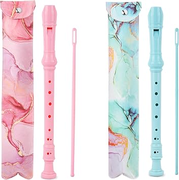 2 Pack Recorder Instrument for Beginner Adults,8-Hole Soprano Descant Recorder Music Flute with with Cleaning Rod & Leather Case For Home Entertainment4-Splash Ink