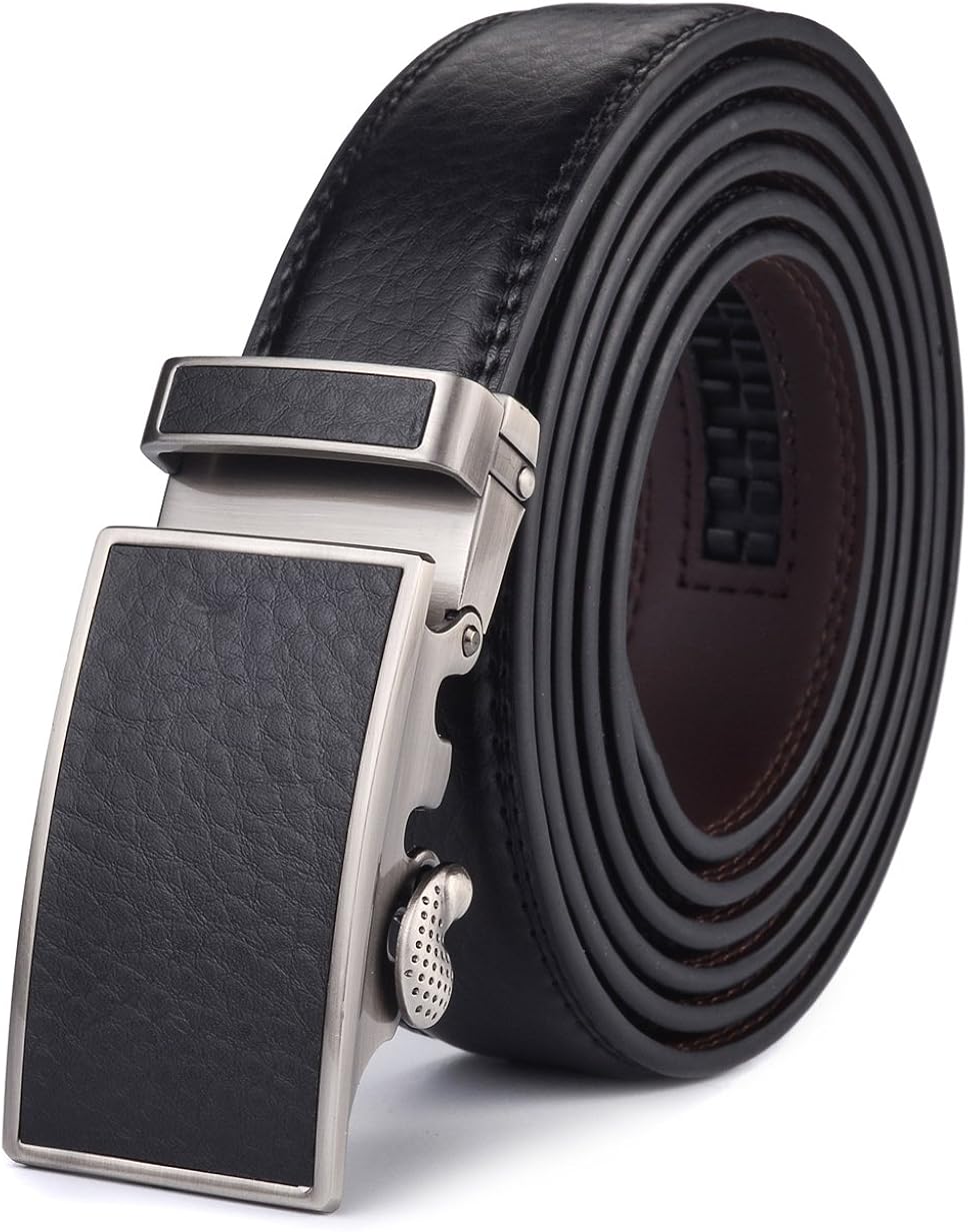 Men's Belt - Autolock Leather Ratchet Dress Belt for Men With Automatic Buckle - Trim to Fit