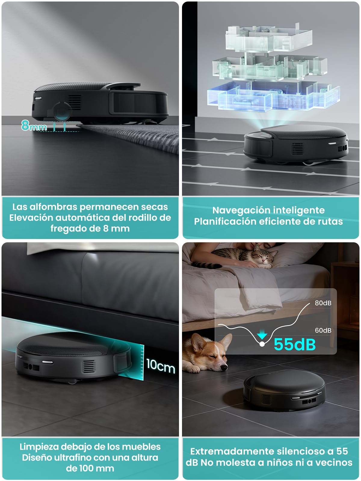 Lefant M5 MAX Robot Aspirador y Fregasuelos con Base de Autovaciado | 25000 Pa, 120 Días Autolimpieza, Autovaciado 3,2L, Lavado 80℃, Navegación Láser dToF, 2,4 y 5G WiFi/App/Alexa