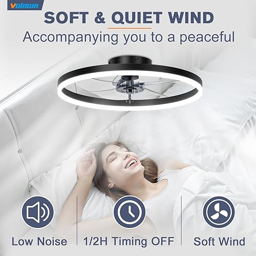 Miniatura 3 de VOLISUN Ventiladores de techo de perfil bajo con luz y control remoto, ventilador de techo de 19.7 pulgadas con luces, 3000 K-6500 K, luz LED de