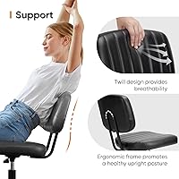 Vista 5 de DUMOS - Silla pequeña sin brazos para escritorio de casa con respaldo bajo y soporte lumbar, silla de computadora de altura ajustable con cuero