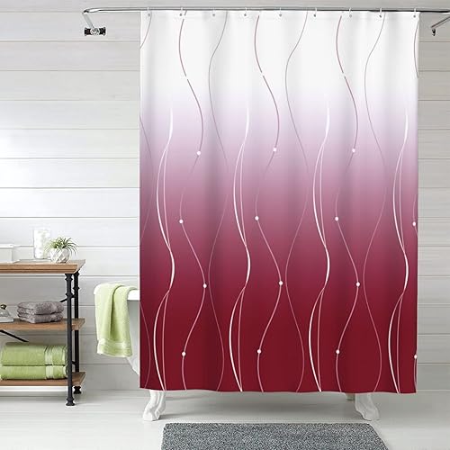 Miniatura 7 de Cortinas de ducha rojas para baño, cortina de ducha roja, cortina de ducha rústica, cortina de ducha abstracta, cortinas de ducha modernas, con 12