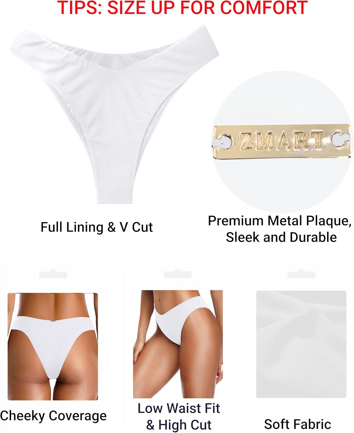 Zmart Women Cheeky Bikini Bottoms V Cut Swim Bottom High Cut Swimsuit Low Waist Low Rise Bathing Suit - Image 3