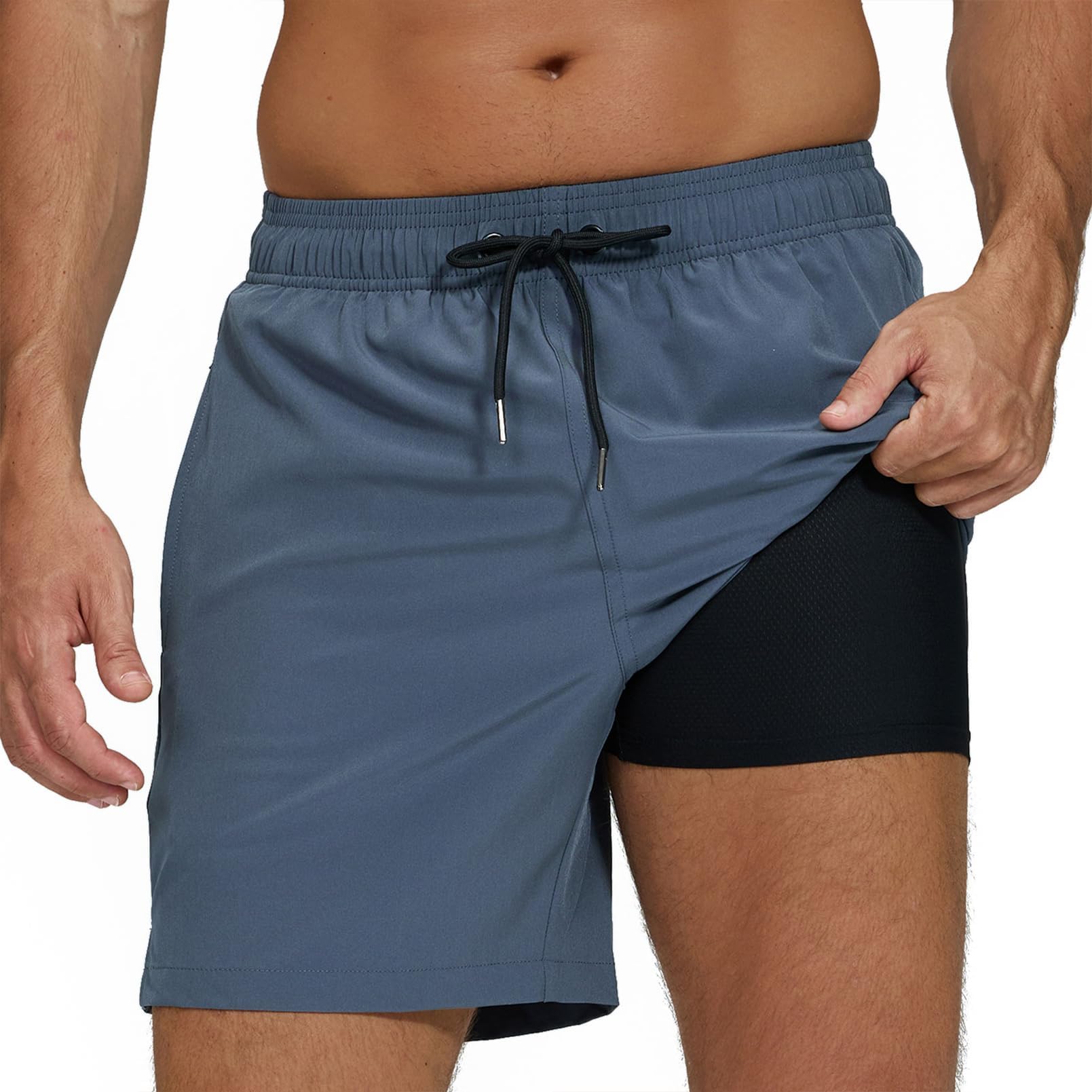 Aisprts Swimming Shorts Men Swimming Trunks with Compression Liner 2 in 1 Quick Dry Water Repellent Mens Swim Shorts Board Shorts Beach Shorts with 2 Zipper Pockets