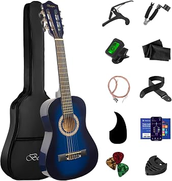 30 Inches Blue Beginner Acoustic Guitar Basic Starter Kit All In One