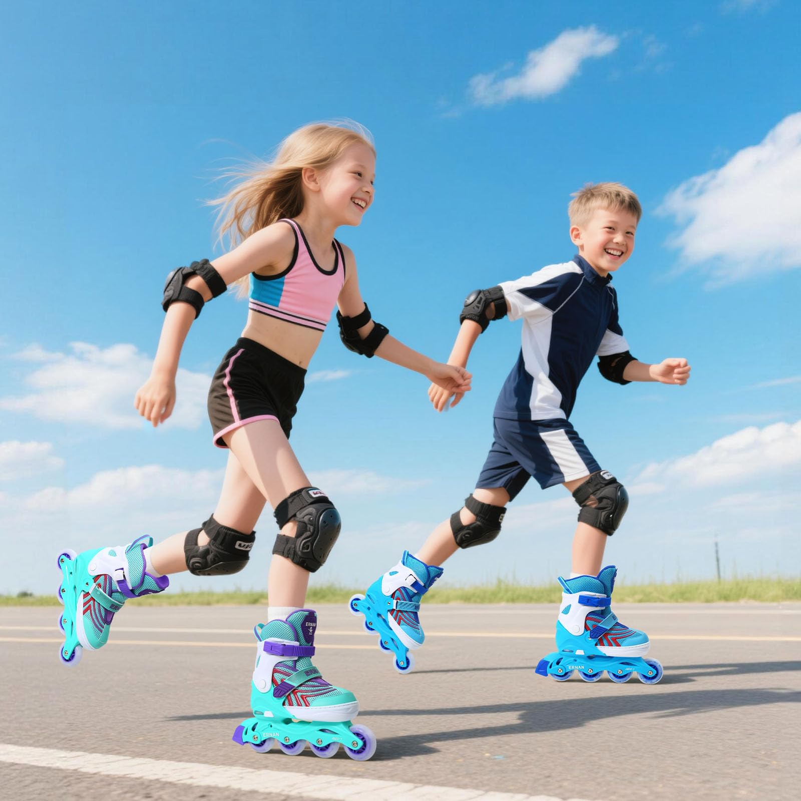 Pattini a rotelle bambina per ragazze, Pattini in linea per bambini regolabili con ruote illuminate, pattini 5 dimensioni regolabili per sport interni ed esterni