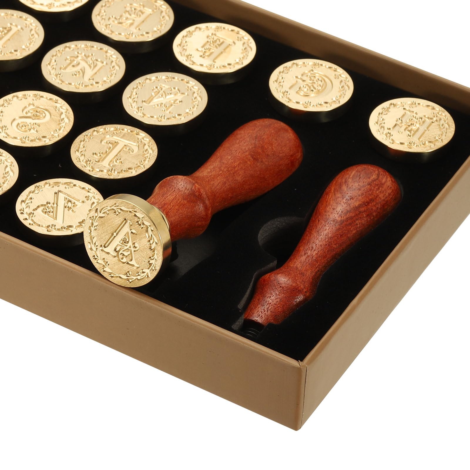 PATIKIL 26 Letters A-Z Alphabet Wax Seal Stamp Kit, Vintage Sealing Stamp with 2pcs Wooden Handles Gift Box for Wedding Invitation, Party, Gift Wrap, Envelope Card, Style 3 - Image 3