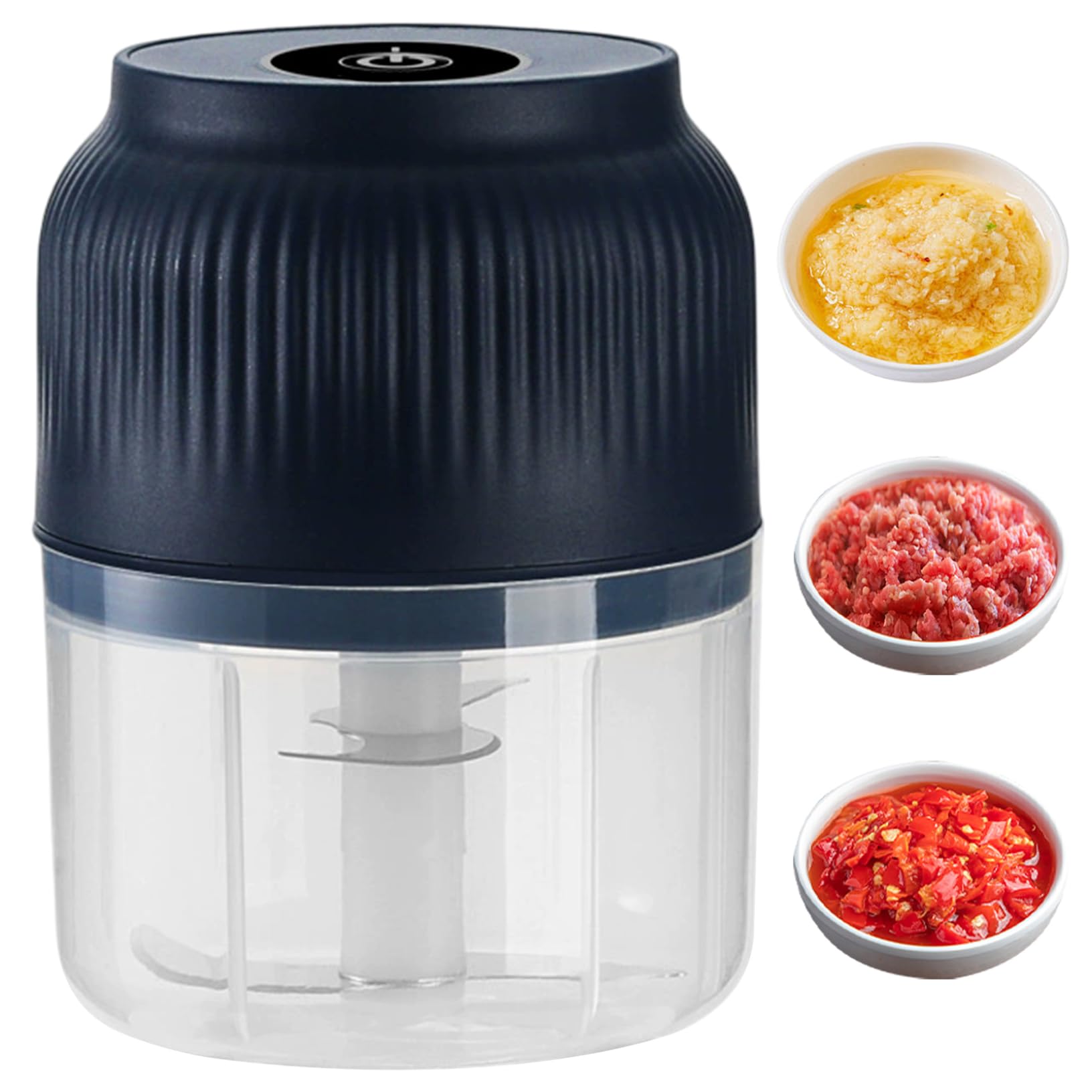 DAGLLGEW Electric Garlic Chopper, 4-Leaf Blade Garlic Chopper Portable Mini Food Grinder with Container and Lid for Ginger, Chili, Vegetables Mincer Grinder