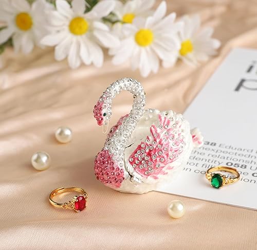 Miniatura 10 de FASSLINO Cajas de joyería de animales de cisne rosa con bisagras esmaltadas pintadas a mano, figuras coleccionables, regalo para decoración del hogar
