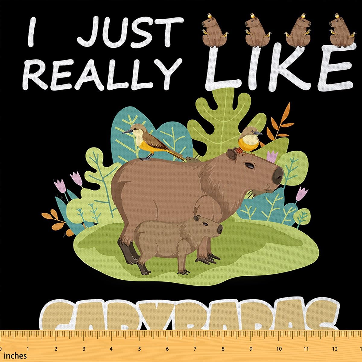 Capybara Fabric by The Yard Kids Gifts for Capybara Lovers Waterproof Outdoor Fabric Capybara Animals Lovers Fabric for Chairs Leaf Pattern Green Black Outdoor Fabric 10 Yards (L920*W150cm)