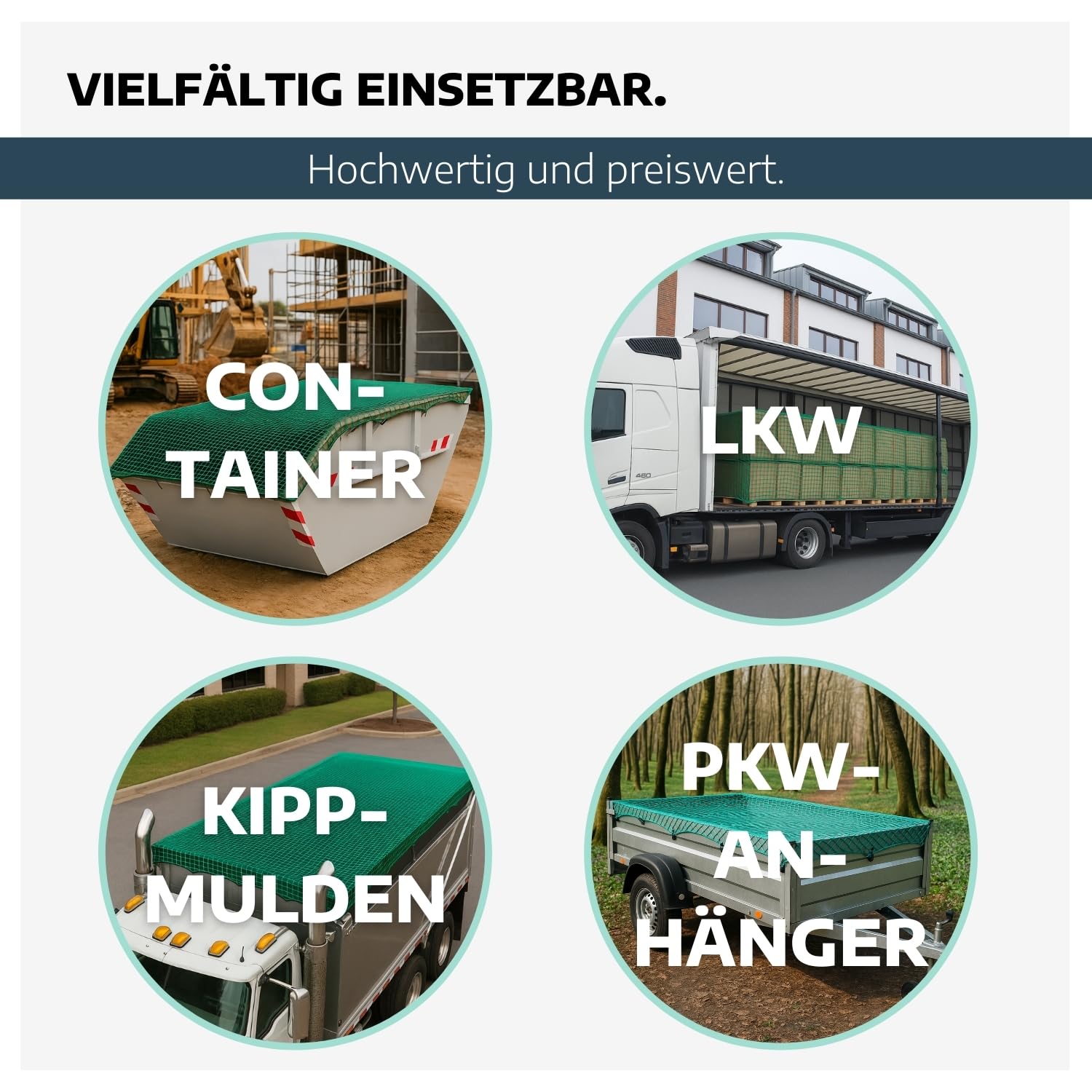 Anhängernetz 2,0 x 3,0 m I versch. Größen I Netz für Anhänger & Container I LKW & PKW Container-Netz mit 45 x 45 mm Maschenweite I 3 mm Dickes Abdecknetz für Anhänger & Container